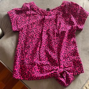 Marc by Marc Jacobs Heart Outline Print Tie Bottom Blouse Wool Blend Small